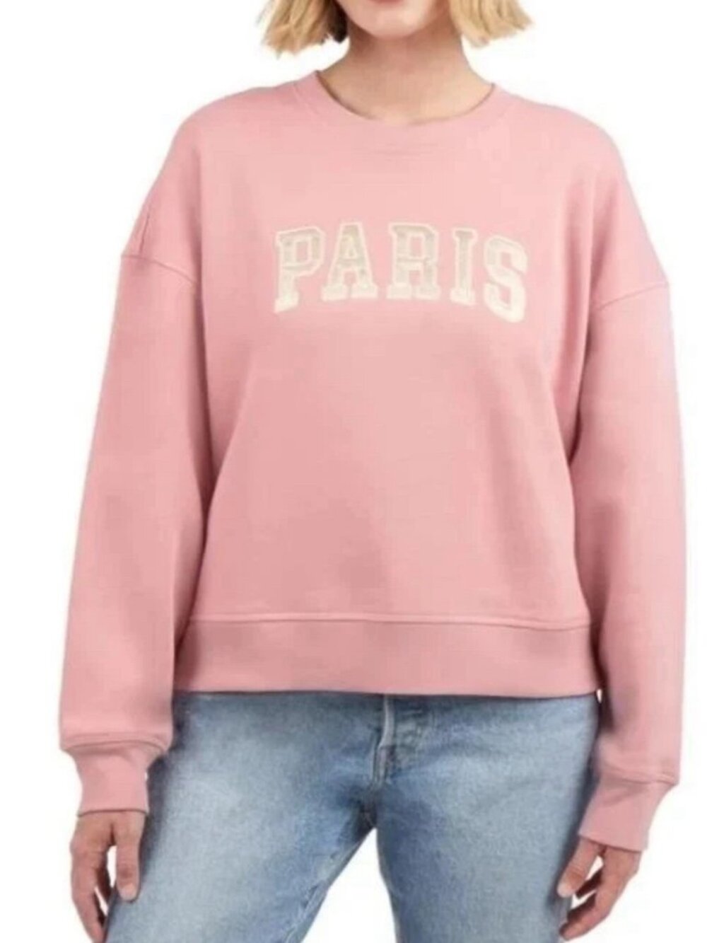 Elle Sport Women's Paris Logo Crewneck Long Sleeve Sweatshirt, Dusty Rose, M
